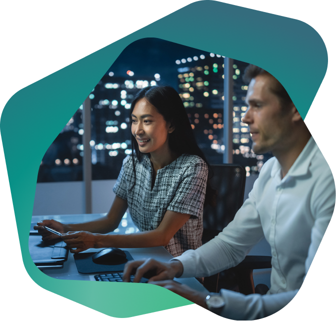 Financial professionals discussing global account strategy, representing multi-currency innovation, customer-centric design, and scalable banking operations.