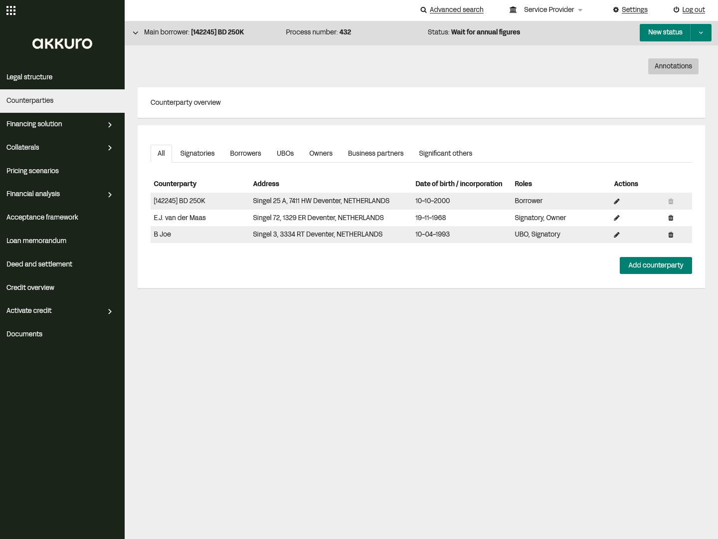 Akkuro Lending | Loan Origination | Counterparty structuring and audits 