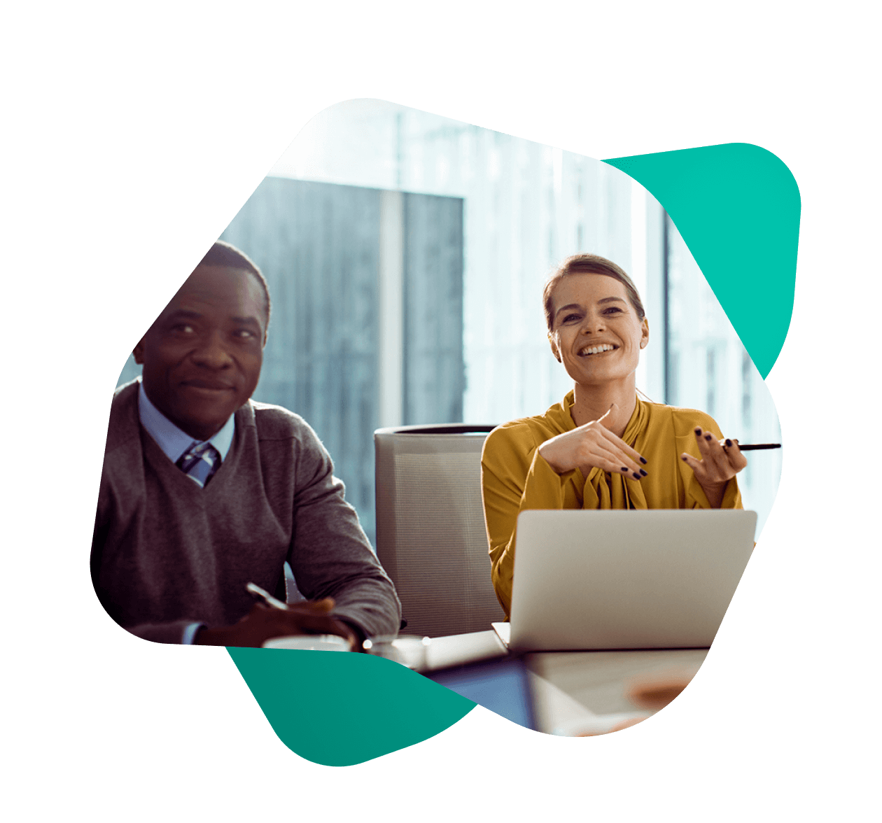 Bank professionals reviewing savings product strategies on-screen, reflecting flexible account options, automation, and client-centered innovation.